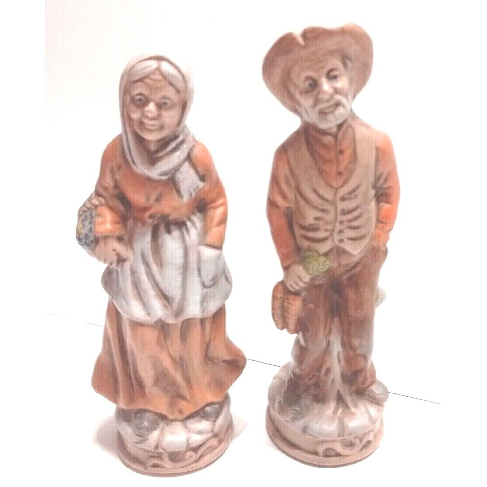 Farm Couple Vintage Figurines Garden Cottage Country Life Basket of Veggies